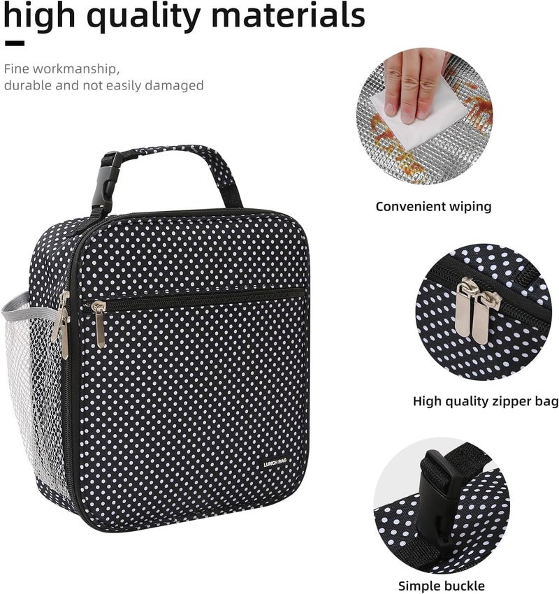 Lovoeo Lunch box Lunch bag for men women Insulated Lunchbox Lunch bags for Work Picnic Travel (Black polka dot) - Image 3